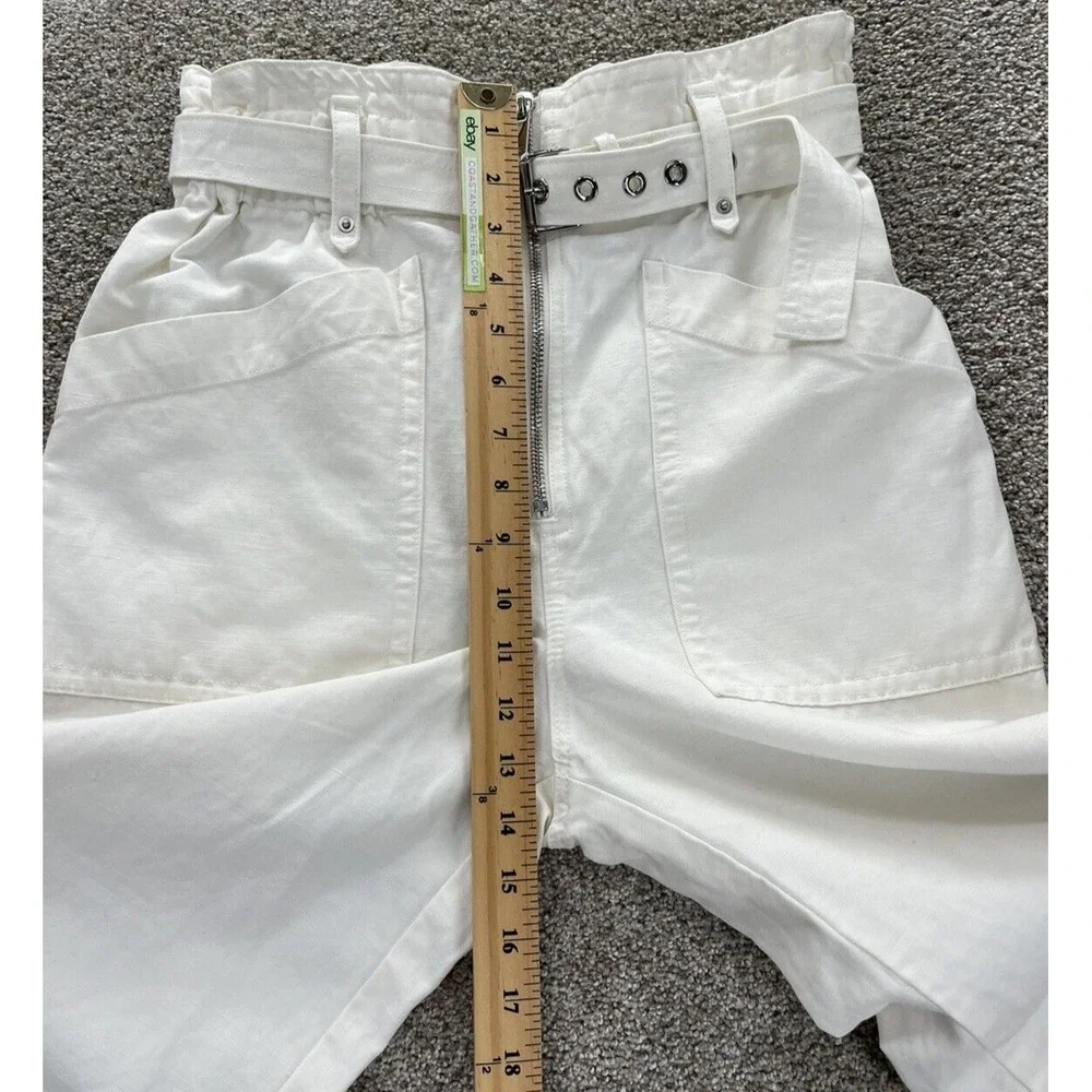 Banana Republic Linen Blend Pants‎ Womens 2 White High Rise Paper Bag Zip Belted